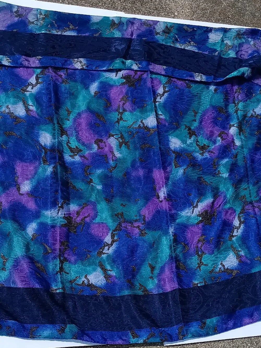 SILK BLUE PURPLE PINK GREEN LARGE Vintage Scarf
